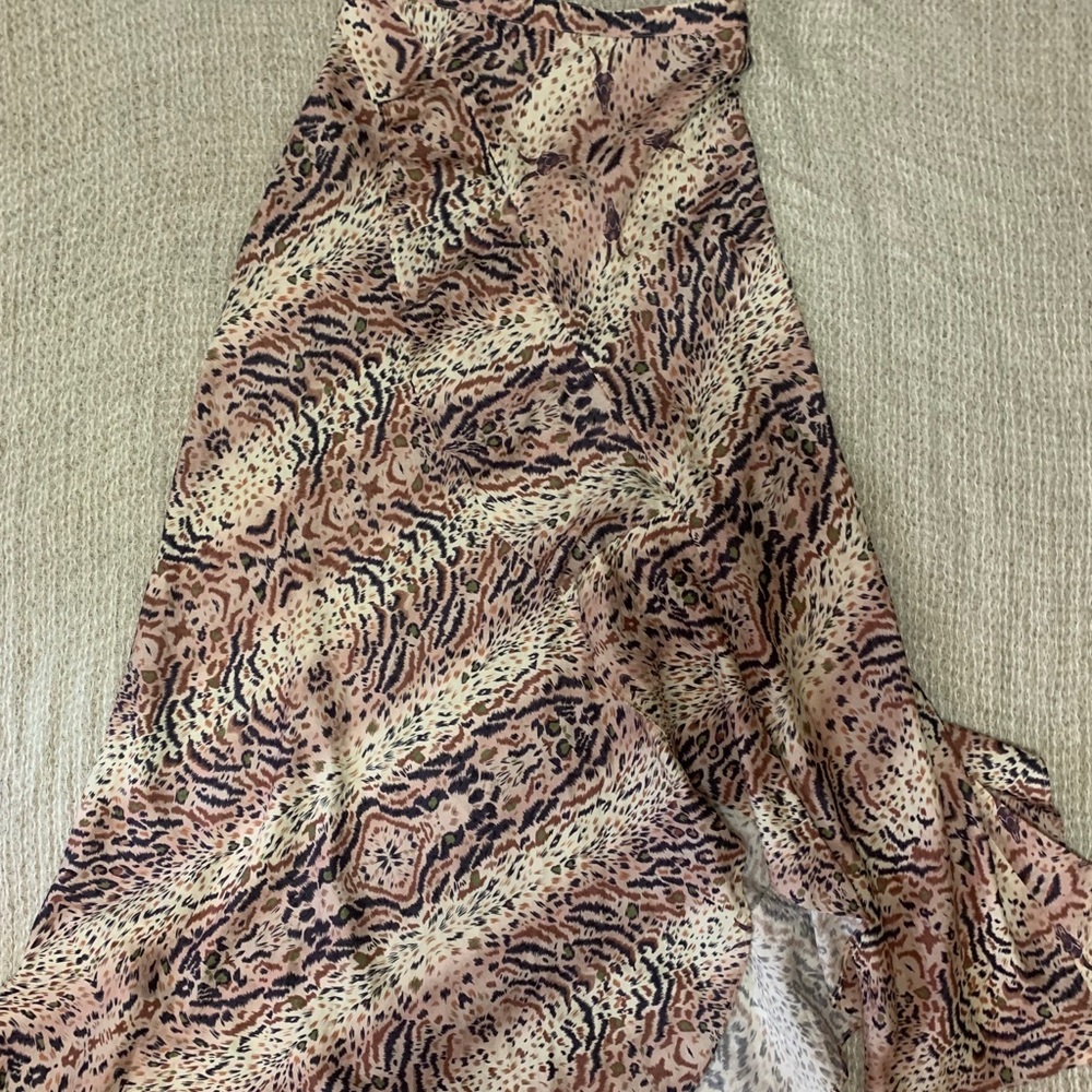 AllSaints Pink and Black Animal Print Midi Skirt